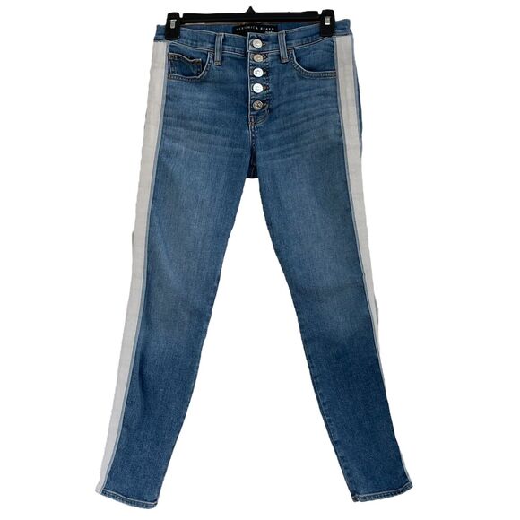 Veronica Beard SZ 26 Debbie Skinny Jeans High-Rise Button-Fly Tux Striped Blue - Picture 1 of 9